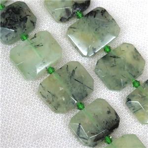 green Prehnite nugget bead, faceted rectangle, approx 15-22mm