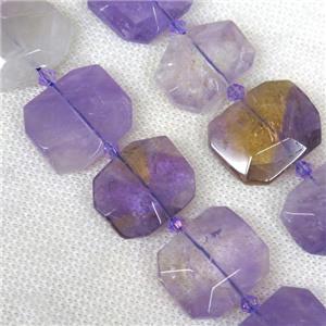 purple Ametrine nugget beads, faceted rectangle, approx 15-22mm
