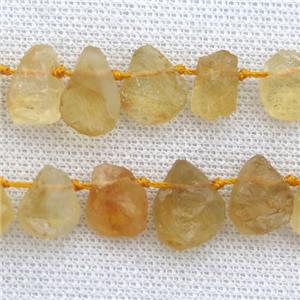 rough Citrine beads, top drilled, teardrop, yellow, approx 8-16mm