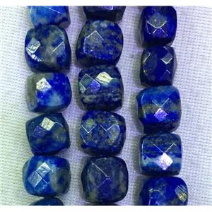 blue Lapis Lazuli bead, faceted cube, approx 10x10mm