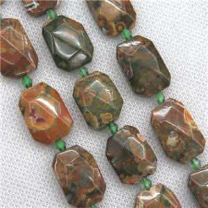 Rhyolite beads, faceted rectangle, approx 13-20mm