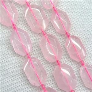 Rose Quartz beads, pink, faceted rectangle, approx 13-20mm