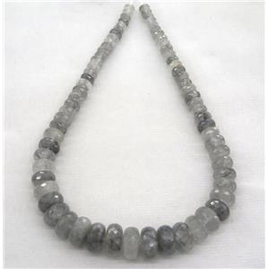 Gray Cloudy Quartz collar beads, faceted rondelle, approx 8-18mm