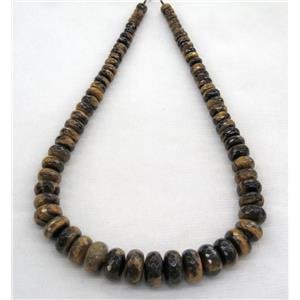 Tiger eye stone collar beads, faceted rondelle, approx 8-18mm