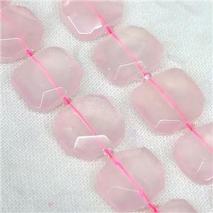 Rose Quartz nugget beads, pink, faceted rectangle, approx 15-22mm