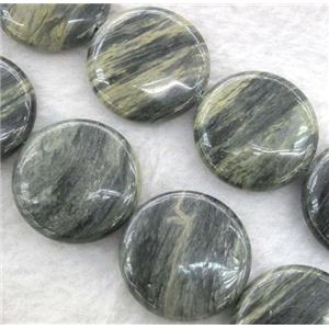 natural Seraphinite beads, flat round, approx 30mm dia, 15.5 inches