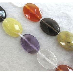 mixed gemstone beads, faceted flat-oval, approx 10x14mm, 15.5 inches
