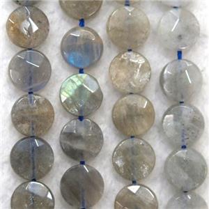 labradorite bead, faceted flat round, approx 10mm dia
