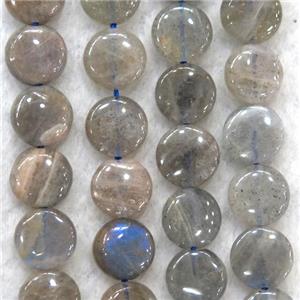 labradorite bead, flat round, approx 10mm dia