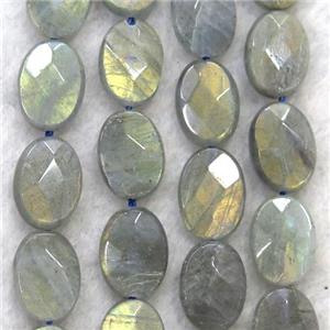 green Labradorite bead, faceted oval, approx 10x14mm