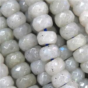 white labradorite bead, faceted rondelle, approx 5x8mm