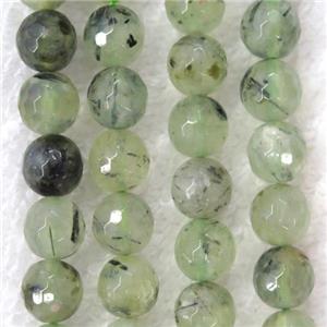 green Prehnite beads, faceted round, approx 8mm dia