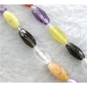 mixed gemstone beads, faceted rice-shaped, approx 5x10mm, 15.5 inches