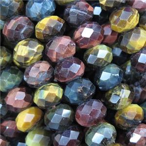 tiger eye stone beads, faceted rondelle, multi color, approx 4x6mm