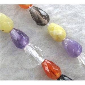 mixed gemstone beads, faceted teardrop, approx 6x8mm, 15.5 inches