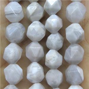 faceted round White Chinese Crazy Agate beads ball, approx 8mm dia