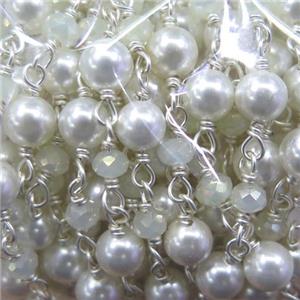 pearl Shell Chain with glass crystal bead, approx 6mm dia