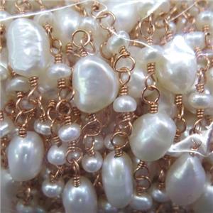 freshwater Pearl bead chain, rose gold, approx 4-8mm