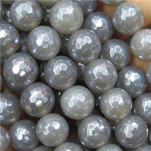 faceted round gray Agate beads, electroplated, approx 6mm dia