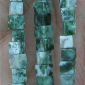 green Tree Agate cube beads, approx 4x4x4mm