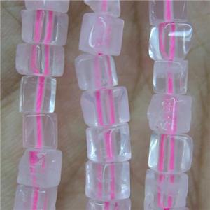 Rose Quartz cube beads, pink, approx 4x4x4mm