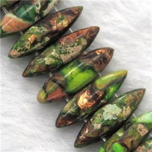 olive Imperial Jasper oval rulla beads with broznite, approx 22mm wide
