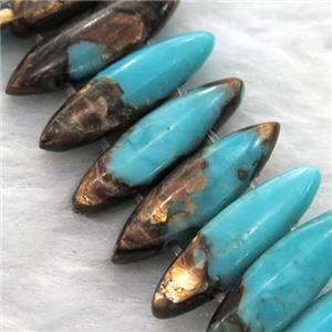aqua Imperial Jasper oval beads with broznite, approx 22mm wide