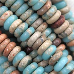 Imperial Jasper heishi beads, blue, approx 3x8mm