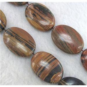 striped brown Opal Stone Beads, flat oval, approx 10x14mm, 15.5 inches