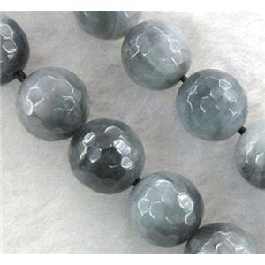 natural hawk Eye beads, faceted round, silver-grey, approx 10mm dia, 15.5 inches