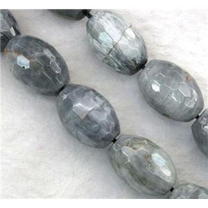 natural hawk Eye Stone beads, faceted barrel, approx 7x16mm, 15.5 inches