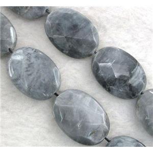 natural hawk Eye Stone beads, faceted oval, approx 10x14mm, 15.5 inches