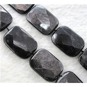 black hypersthene bead, faceted rectangle, approx 15x20mm, 15.5 inches