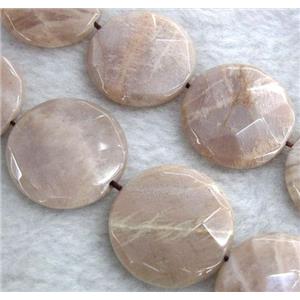 Sunstone beads, faceted flat-round, approx 20mm dia, 15.5 inches