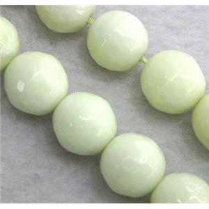 Lemon Chrysoprase Beads, faceted round, lt.green, approx 10mm dia, 15.5 inches