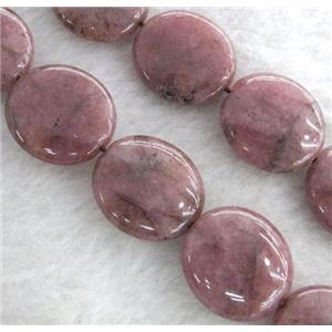 Strawberry Quartz beads, flat round, approx 18mm dia, 15.5 inches