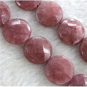 Strawberry Quartz beads, faceted flat-round, approx 16mm dia, 15.5 inches
