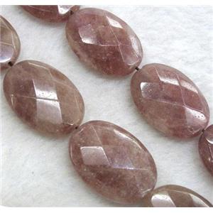 Strawberry Quartz beads, faceted flat-oval, approx 18x25mm, 15.5 inches