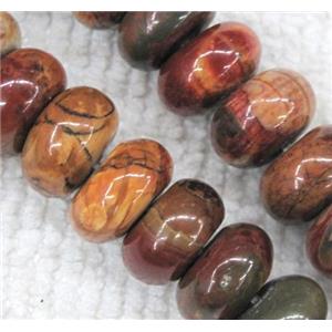 red Picasso jasper beads, rondelle, approx 10mm dia, 15.5 inches