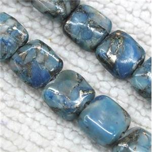 opal stone beads with pyrite, square, approx 8x8mm, 15.5 inches