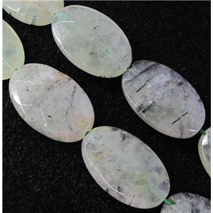 prehnite beads, faceted oval, approx 16x25mm, 15.5 inches