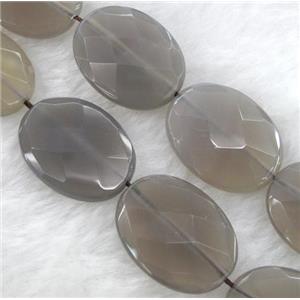 grey moonstone bead, faceted flat oval, approx 30x40mm, 15.5 inches