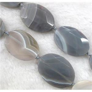 gray agate beads, faceted oval, approx 25x35mm, 15.5 inches