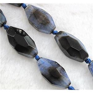 blue veins agate bead, faceted barrel, approx 15x30mm, 15.5 inches