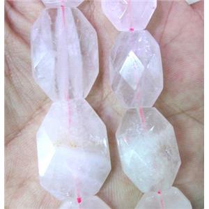 rose quartz bead, faceted rectangle, approx 15-23mm, 15.5 inches