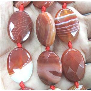 red striped agate bead, faceted oval, approx 18x25mm, 15.5 inches