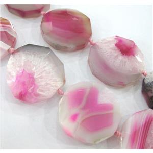 druzy agate beads, faceted flat-round, pink, approx 40mm dia, 15.5 inches
