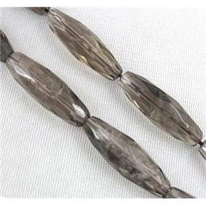 smoky quartz beads, faceted barrel, approx 10x30mm, 15.5 inches