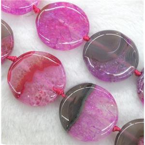 hotpink druzy agate circle beads, approx 35mm dia, 15.5 inches