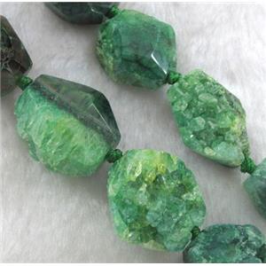 green druzy agate beads, freeform, approx 13-18mm, 15.5 inches
